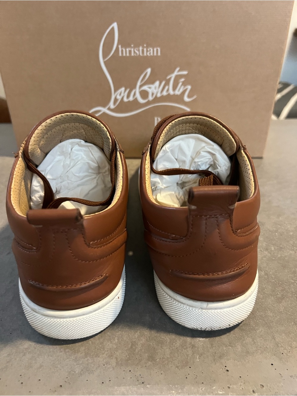 Christian Louboutin Men’s Brown Leather Low-Top Sneakers with White Sole - Picture 8 of 12